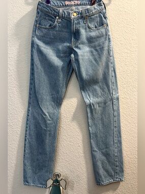 Mother Snacks Light Wash High Waist Straight Leg Jeans